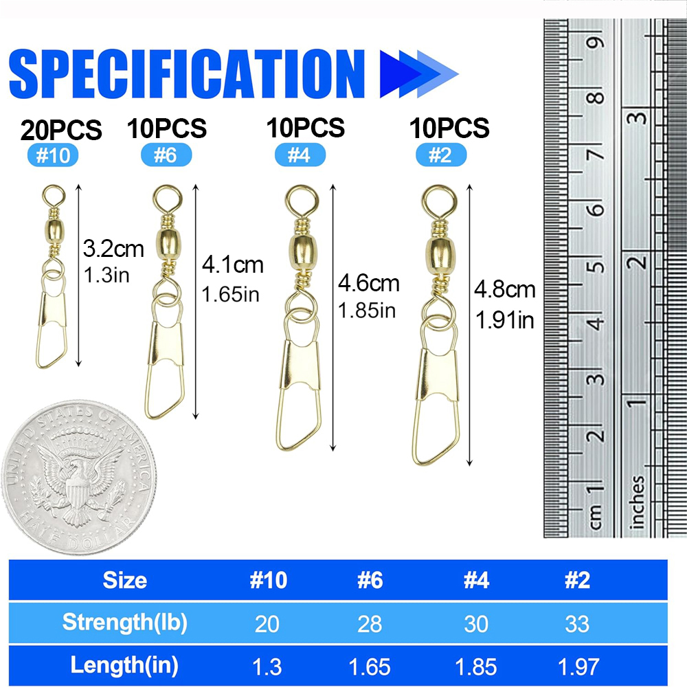 50Pcs Gold Angeln Barrel Wirbe – Fishing Equipment Cheap Bewertung und Preis